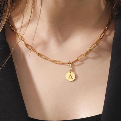 Initial A-Z Necklace Stainless Steel Jewelry for Women Men Necklace Alphabet Choker Paperclip Chains Birthday Christmas Gift