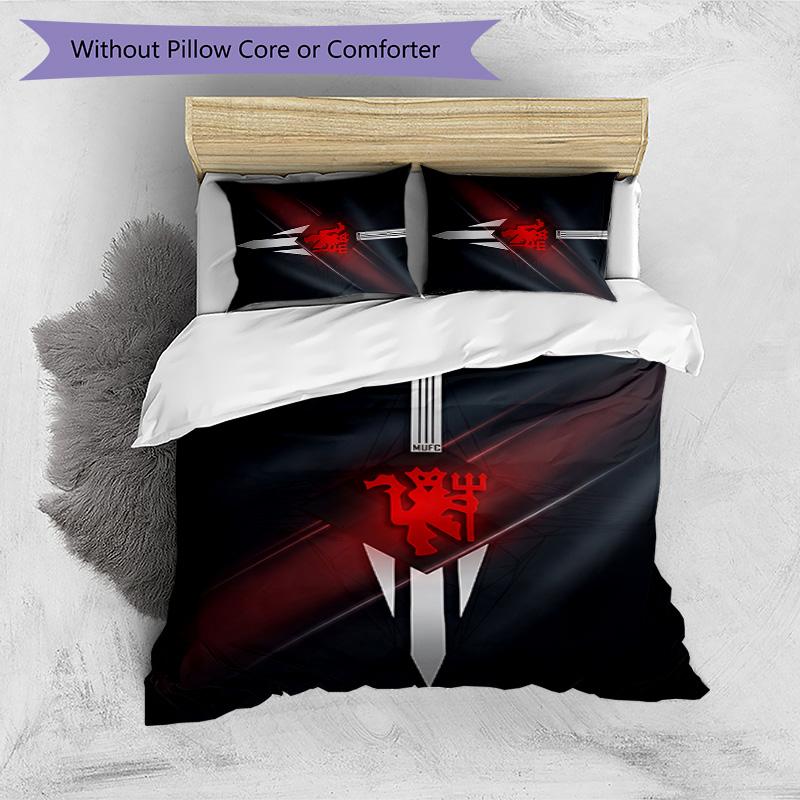 Set Lenzuola Manchester United FC Stampato 3 Pezzi Copripiumino Traspirante con Federe Biancheria da Letto Decorativa per Camera da Letto Casa