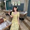 Large Size Women's French Floral Short-sleeved Dress, New Women's Summer Fat Mm Waist and Thin A-shaped Long Dress
