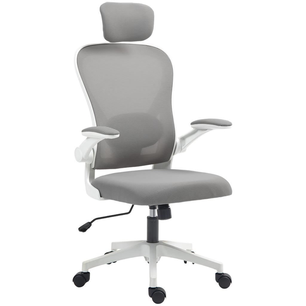 Office Chair Ergonomic Desk Chair with Flip-Up Armrests, Adjustable Lumbar Support Gray