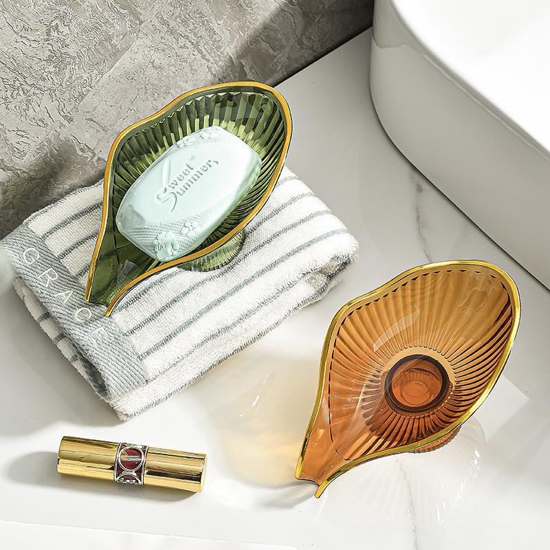 Drain Plate Tray Creative Soap Holder Soap Box Bathroom Gadgets Non-slip Laundry Soap Dish Storage Soap Case Leaf Shape
