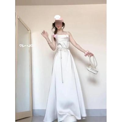 White Camisole Dress, Female Niche Satin Dress, Host, Life Day, Temperament, Slimming Skirt