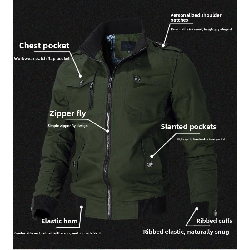 Large size men's coat autumn trend casual Korean version handsome slim tooling jacket cotton military top tide