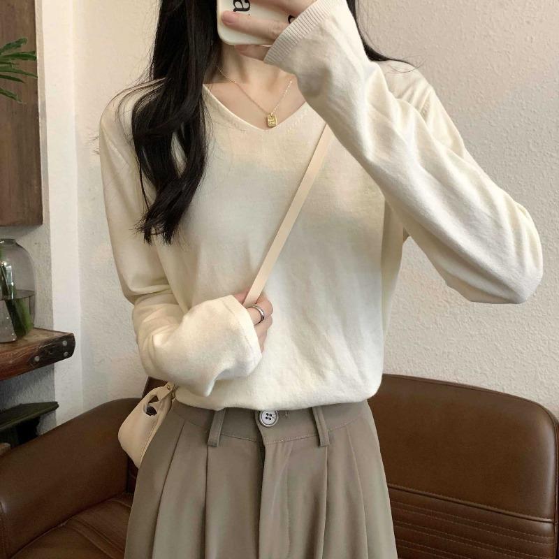 Soft waxy neck simple knitted backing sweater spring casual long-sleeved top black backing shirt