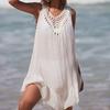 Women Beach Dress Lace-up Crochet Shirring V Neck Hollow Out Loose Solid Color Sleeveless Sun Protection Lady Bikini Swimsuit Coverup