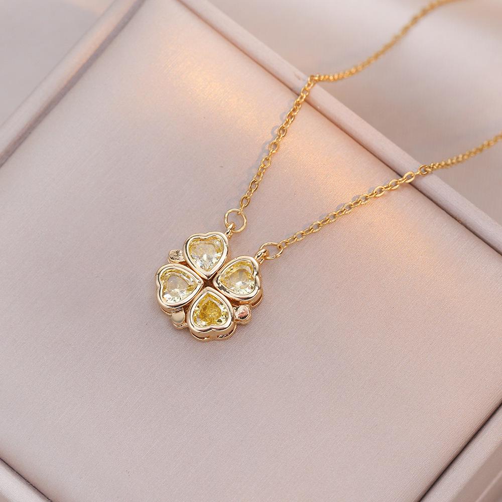 Double Layer Four-Leaf Clover Titanium Steel Necklace: Japanese & Korean Women's Heart Clavicle Chain