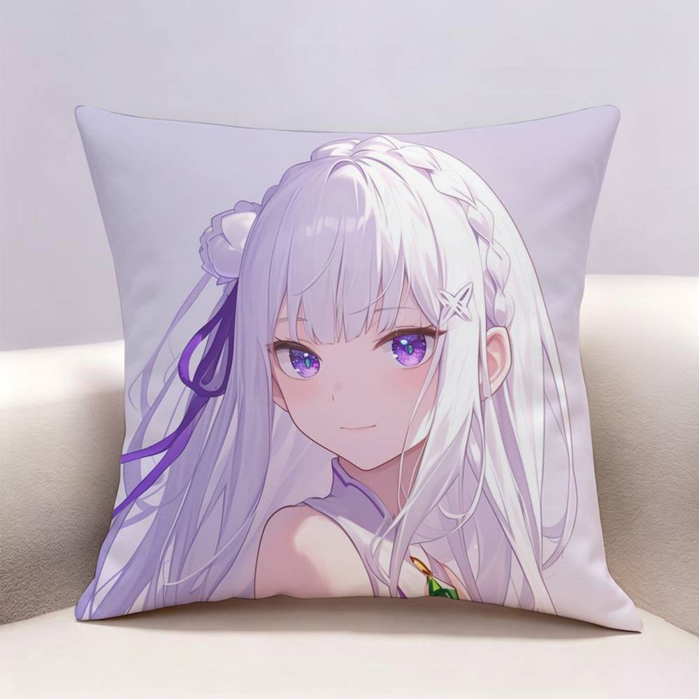 Anime Re ZZero Emilia Doublesided Print Pillow Case Pattern Printed Pillowcase For Living Room Sofa Cushion Cover