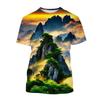 3D Printed Landscape T-shirt Chinese Art Painting T Shirt For Men Fashion Round Neck Short-sleeved Oversized Summer Tees Tops