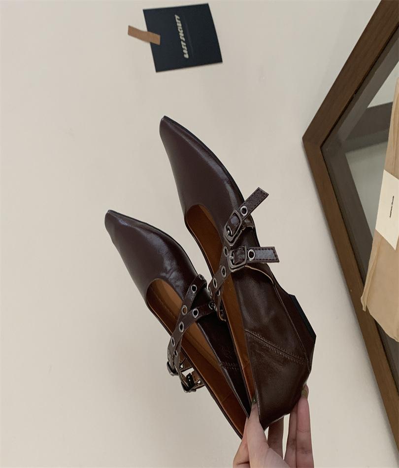 

Single shoes women s 2025 autumn new shallow mouth Mary Jane shoes square head flat shoes cross buckle belt women s shoes Doudou shoes 39 темно-коричневого кольору