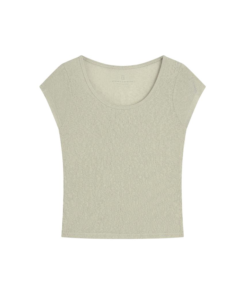 Siyajyu Sitp5300 See-Through Cap Sleeve Slim Short Sleeve T-Shirt_Ash Olive