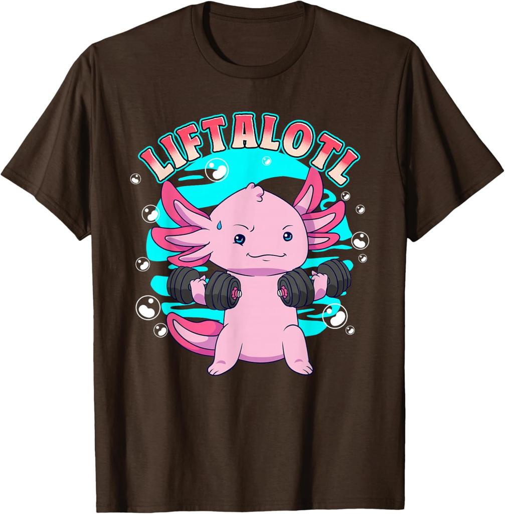 Liftalotl Axolotl Workout Gym Graphic Tee Cute Animal Fitness Casual T-Shirt for Men