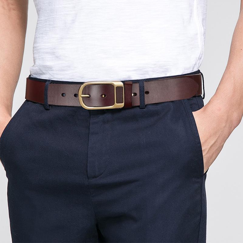 Men's Retro Genuine Leather Belt - Pin Buckle Cowhide Waist Belt for Business and Casual Wear, Suitable for Middle-Aged and Young Men.