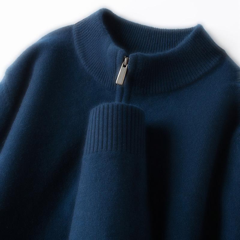 Men's Thickened 460g Cashmere Wool Sweater with Zipper, Half-High Collar, Warm Knitwear for Autumn/Winter.