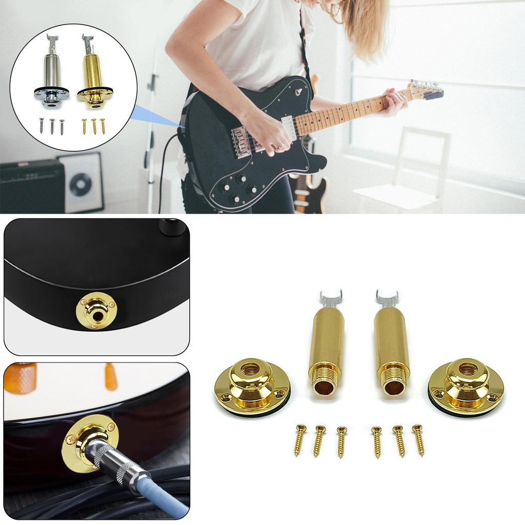 2Pcs Acoustic Electric Guitar Mono Endpin Socket Plug 6.35mm Guitar Strap Button Plug Socket End Pin Output Socket