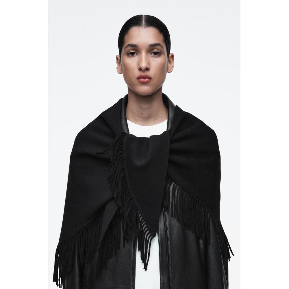 Cos Japan Fringed Merino Wool Triangle Scarf