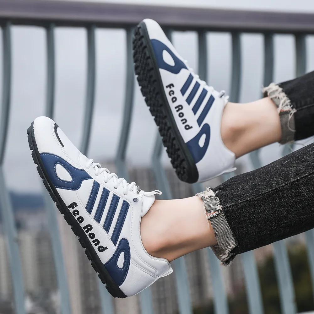 Fashion Men Leather Shoes Flat Bottomed Casual Sports Shoe Breathable Skateboard Board Walking Travel Running Sneakers Female Loafers