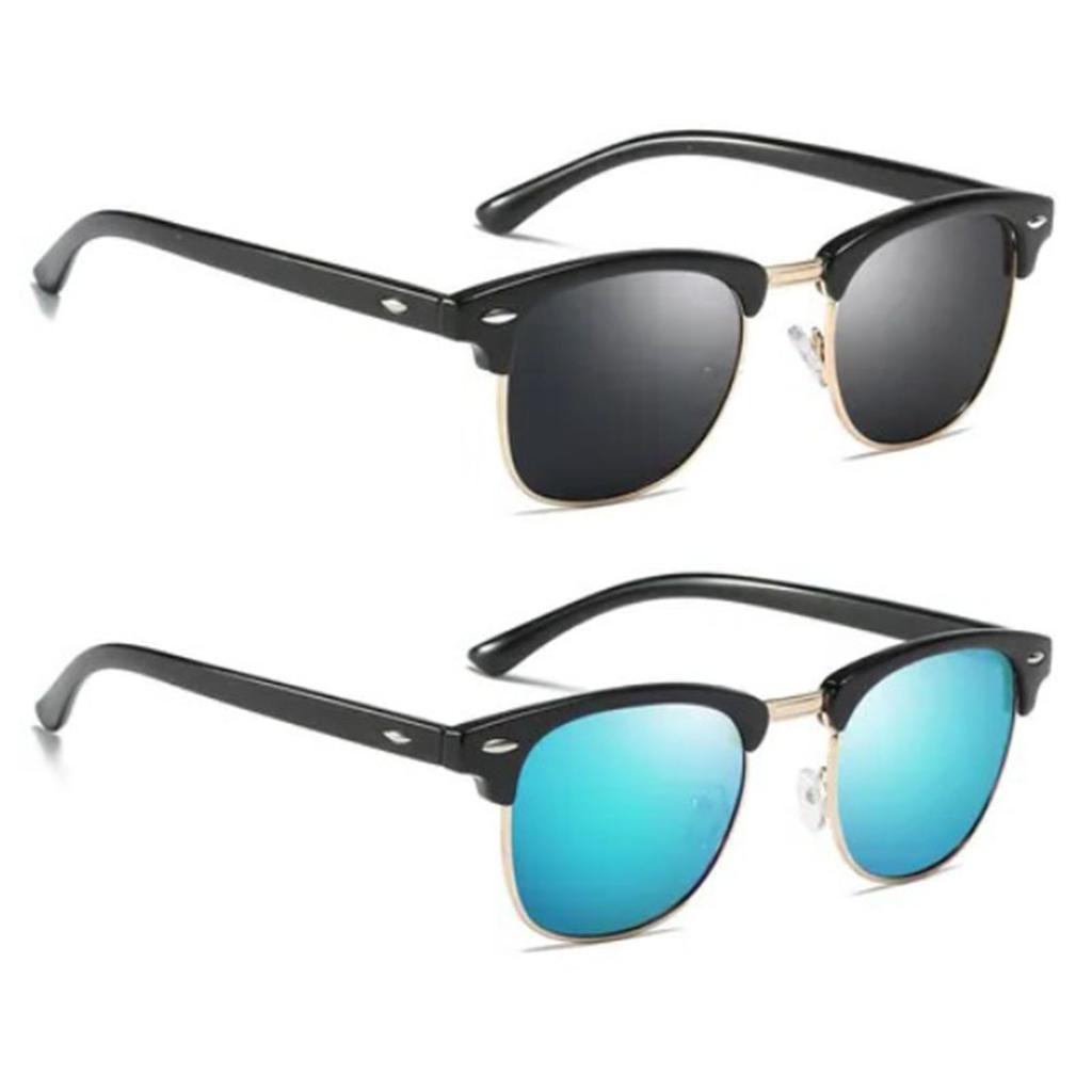 2pcs Polarized Sunglasses UV400 Protection Metal Black Frame PC Lens Fashion Vintage Polarized Sunglasses