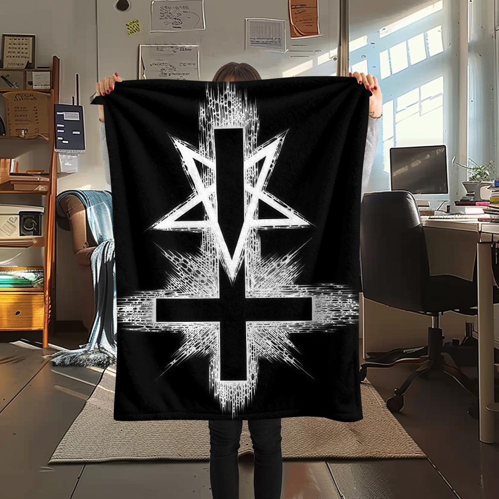 1PC Satan Symbol Print Flannel Blanket, High Quality All Seasons, Home Decor, Warmth and Comfort, Perfect for Christmas Gifts