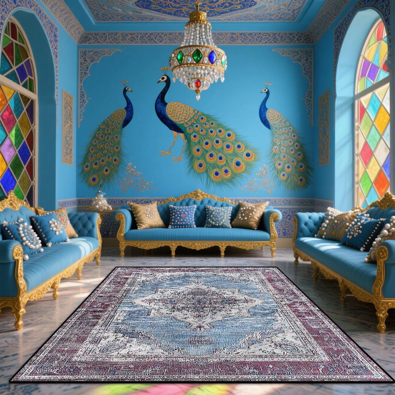 

Persian Retro Large Living Room Rugs Boho Decoration Home Sofa Easy Clean Non-slip Foot Mat Bedroom Cloakroom Washable Carpet 60x90cm