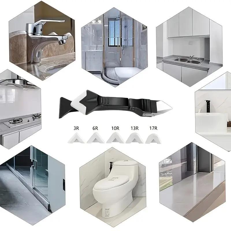 Set Spatulă Metalică 5-în-1: Spatulă siliconică, Îndepărtător de chit, Îndepărtarea chitului de rosturi, Finisarea etanșantului și Raclare colțuri