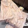 Sweet Butterfly Jacquard Ice Silk Pajamas Women's Spring, Summer and Autumn Solid Color High-end Loungewear Jacquard Long-sleeved Suit