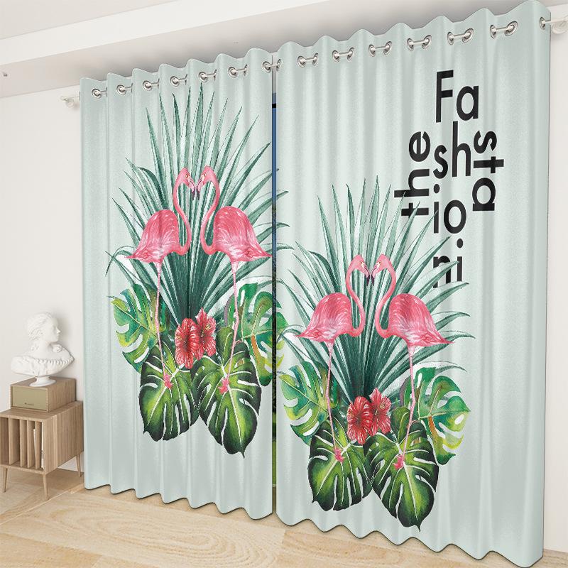 

Flamingo Curtain Cloth Bedroom Living Room Balcony Blackout Curtain Office Hotel Insulation Curtain 2pcs*1.32m*1.6m