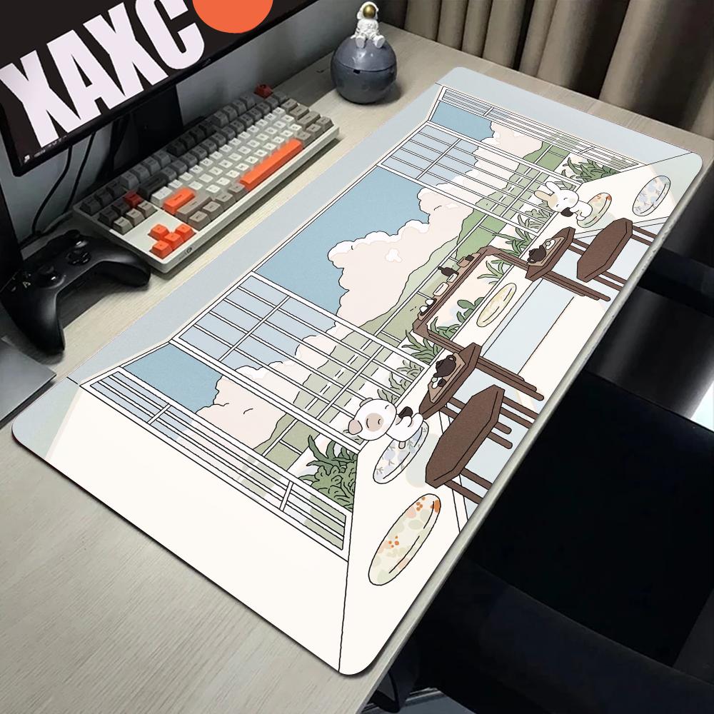 HYBXAXC Kawaii Beige Japanese Anime Large Mouse Pad XXL Gaming Mousepad Desk Accessories for Laptop 400x900 Non-Slip Rubber Base