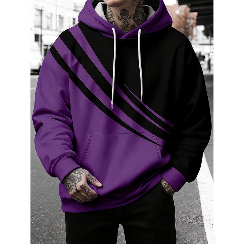 Scratch Stripes Cool Street Hoodie For Men Hip Hop Casual Pullover Coat Contrast Color Personality Loose Oversized Hooded Coat