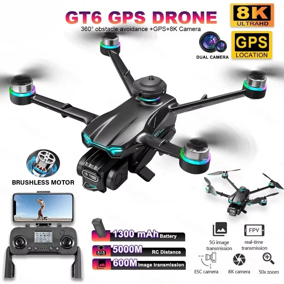 2025 Ny GT6 Drone 8K Profesjonell HD Dobbeltkamera GPS Smart Retur 5G WIFI Hindringsunngåelse Børsteløs Sammenleggbar Firkopter Drone Leke Gave