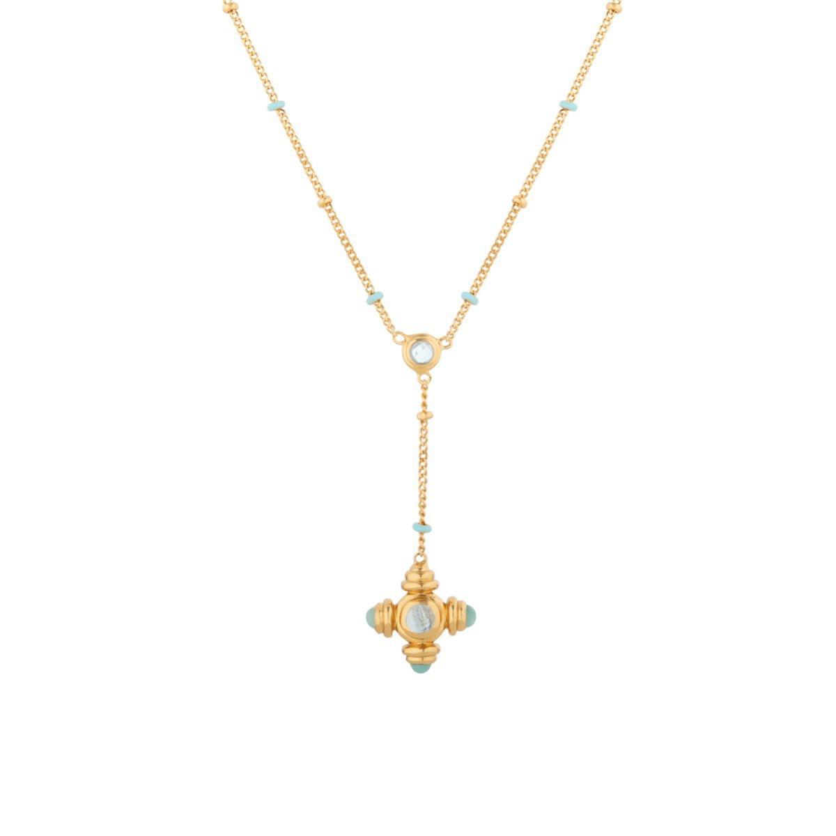 Retro Personalized Zirconium-Inlaid Colored Zircon Cross Necklace Light Luxury Temperament Elegant Necklace