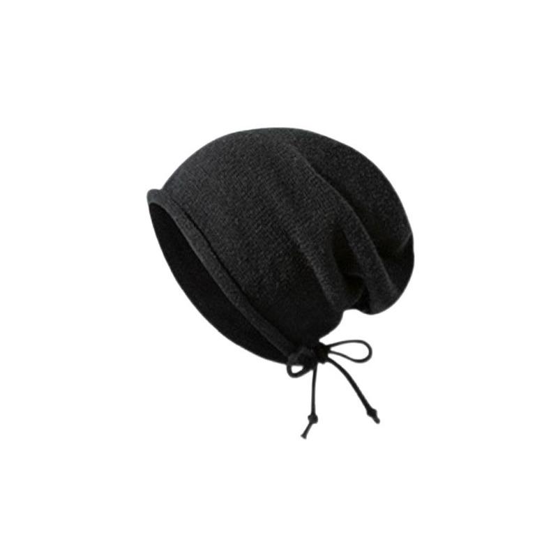 Autumn and Winter New Women's Heap Big Head Circumference Ear Protection Drawstring Hat Headgear Versatile Warm and Cold-proof Knitted Hat