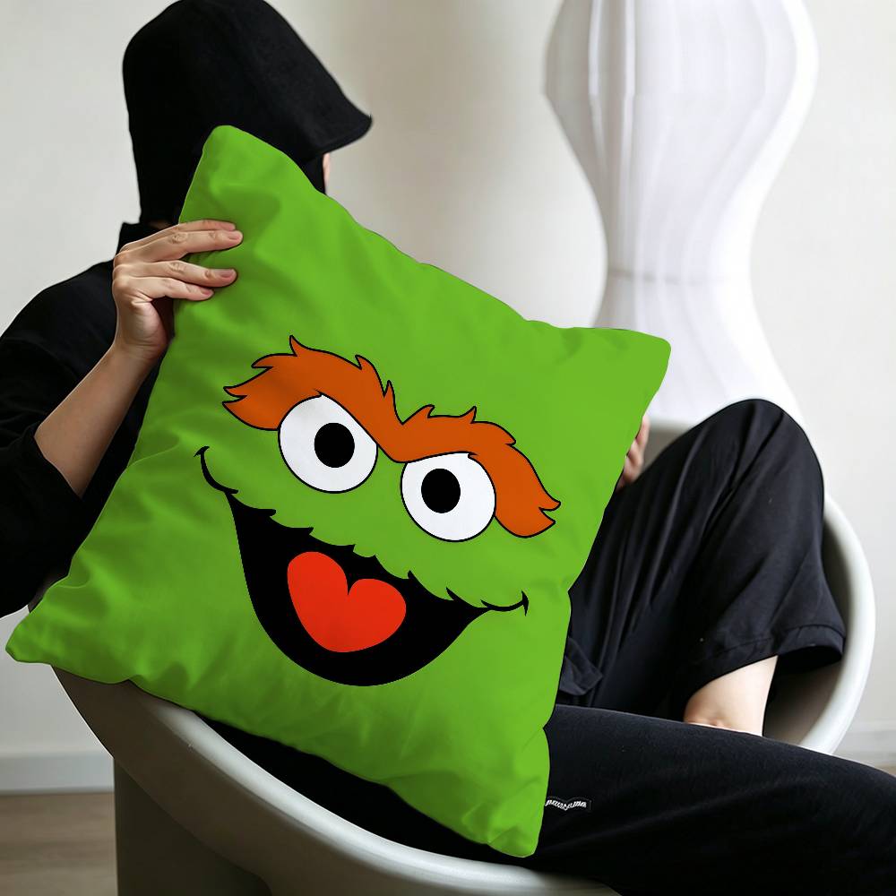 S-Sesame Street TV Cute Cartoon Pillow Covers Cartoon Sofa Decorative Home Double-sided Printing Short Plush Cute Cushion Cover