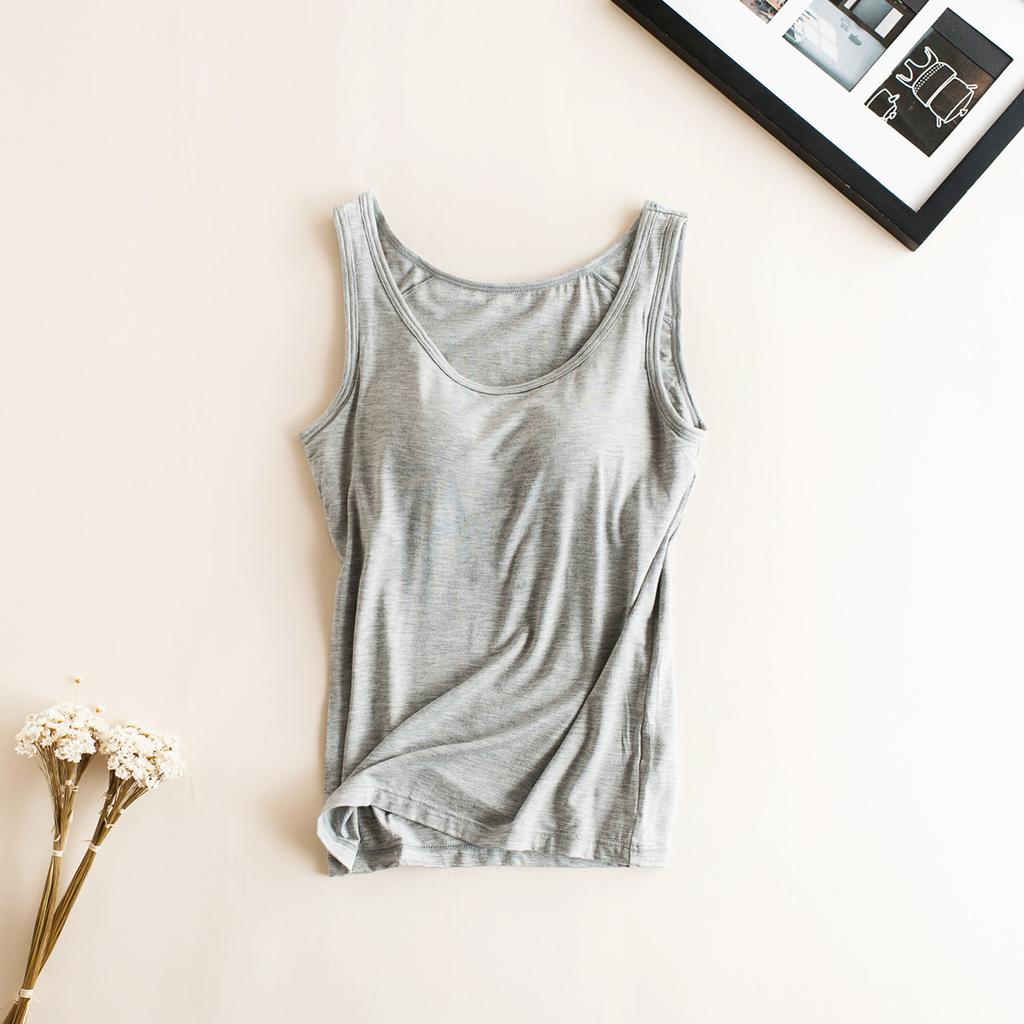 Women Built In Bra Padded Tank Top Female Modal Breathable Fitness Camisole Tops Solid Push Up Bra Vest