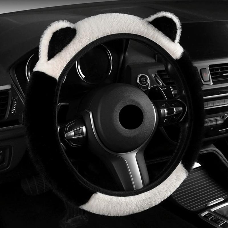 WTEMPO Universal Car Steering Wheel Cover Set 38cm Diameter Soft Plush Rhinestone Interior Trim Family Car SUV Pickup Accessories