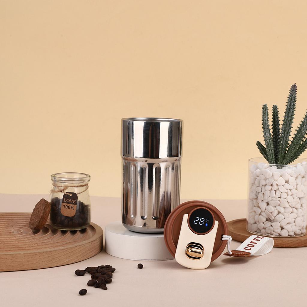 Vakuum-Thermobecher mit Temperaturanzeige, 450 ml, Edelstahl-Isolierbecher für Heißgetränke, auslaufsicherer Deckel, leicht zu reinigen, tragbarer Reisekaffee