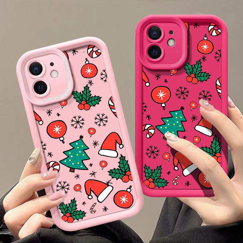 Cartoon Merry Christmas Pattern Matte Cover For iPhone 16 Pro Max 15 Plus 14 Pro 13 12 11 XS XR 17 Soft Silicone Len Protection Shockproof Phone Case