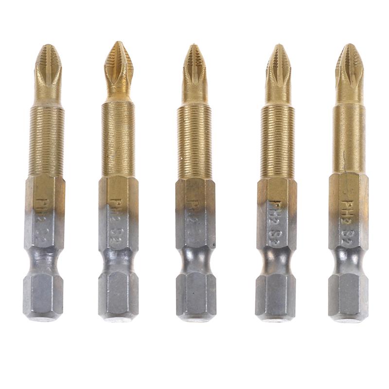 5 Dayanıklı Kaymaz Titanyum Kaplamalı Altıgen Şaftlı Ph2 Elektrikli Tornavida Ucu 50Mm