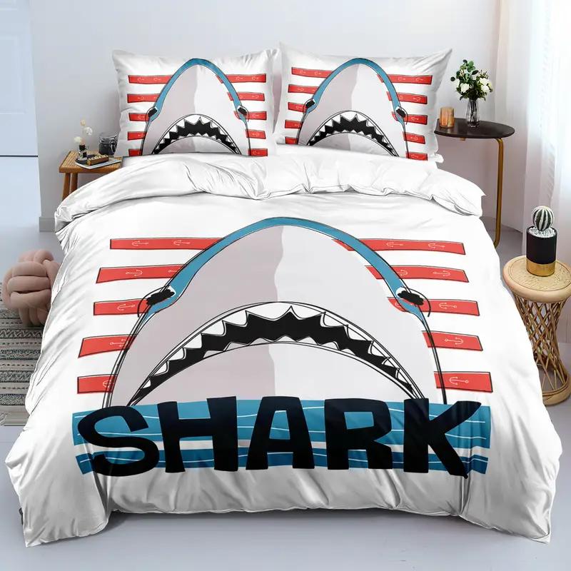 Comforter 2/3Pcs Oceanic Shark Bedding Set High-Definition Digital Print Duver 3D Pattern Soft & Skin-Friendly Bedroom