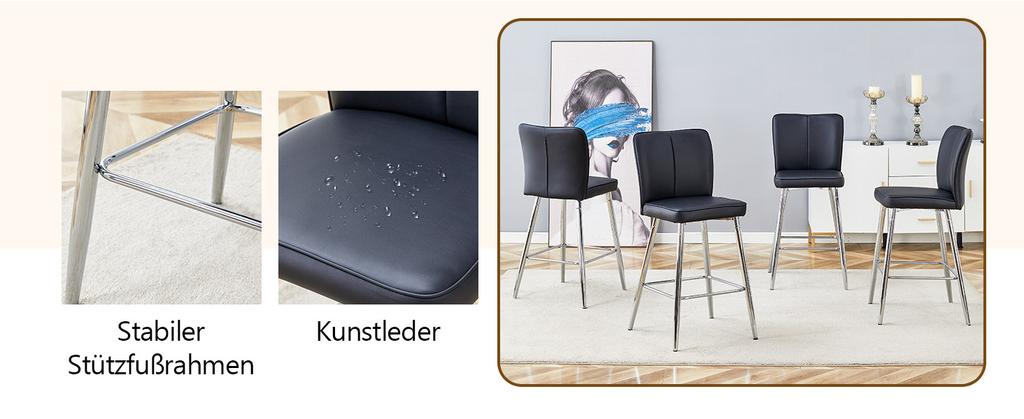 101cm High Black PU Material Bar Stool Two-Piece Set: Ergonomic Backrest, Comfortable and Stylish