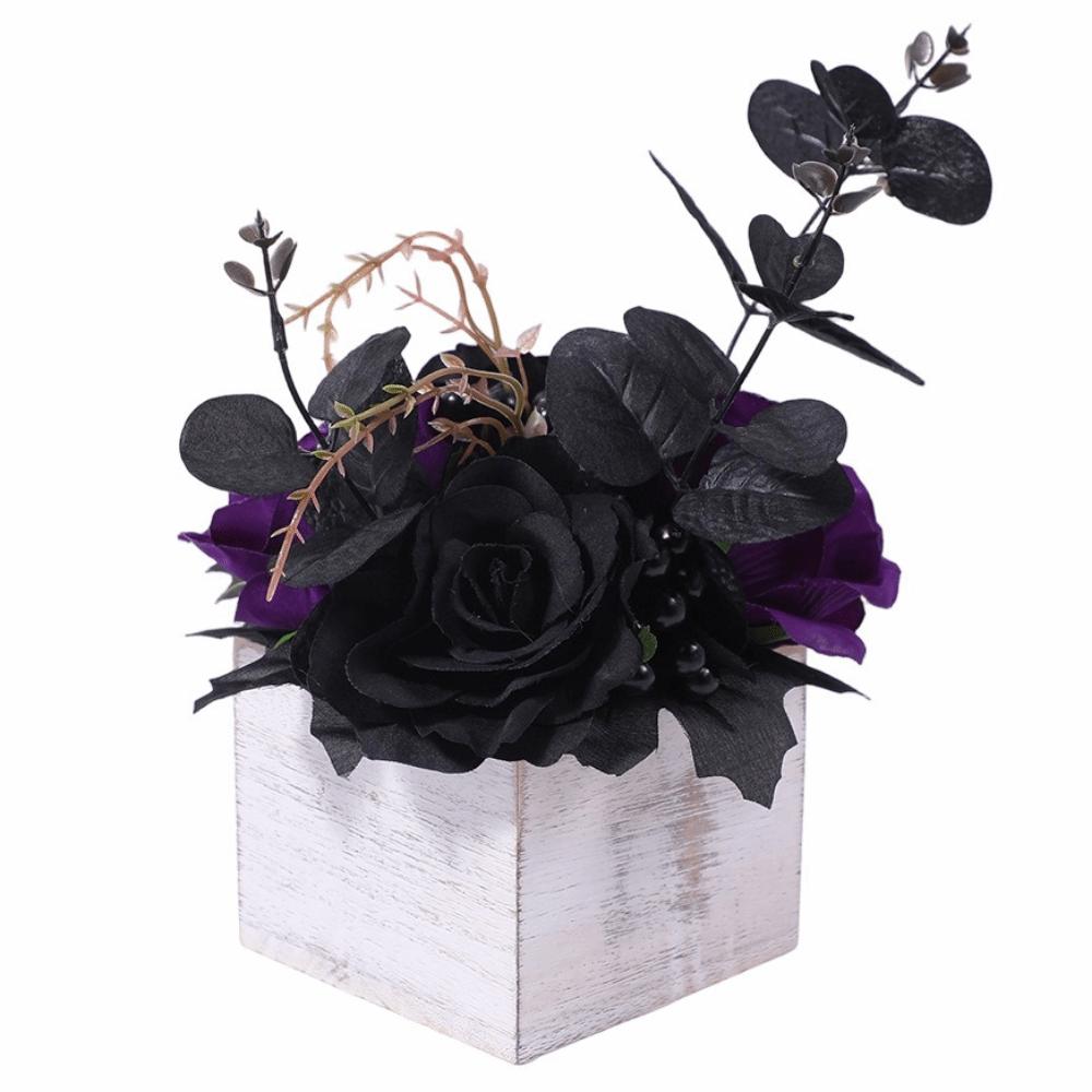 Real Touch Desktop Artificial Flowers Lifelike Black Simulated Rose  Halloween Decoration Style 3