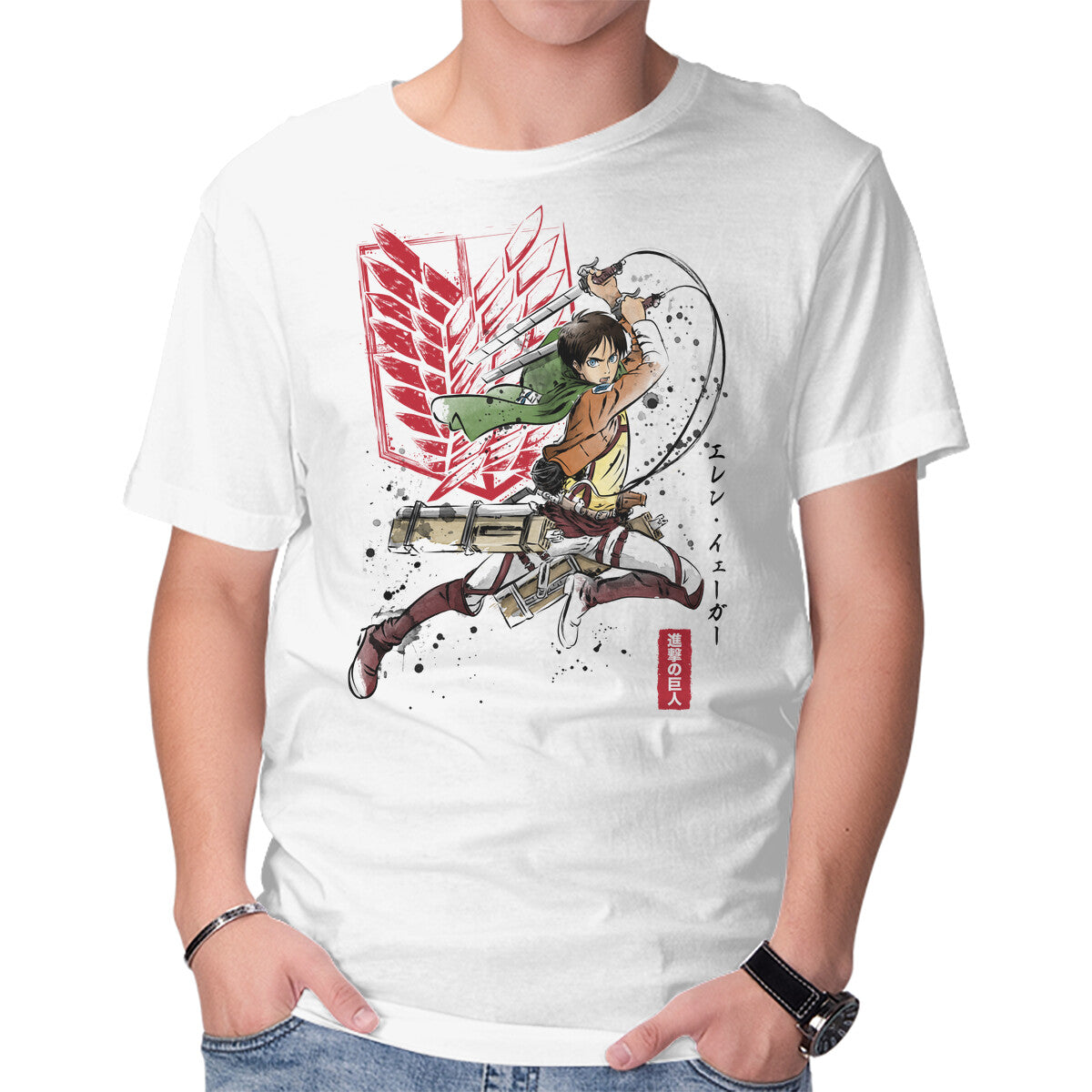 Unisex Crew Neck T-Shirt Soldier Eren Graphic Short Sleeve Casual Tee M