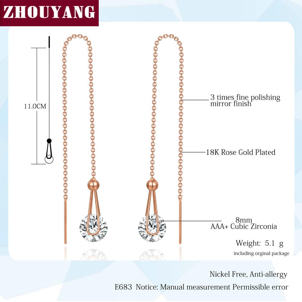 ZHOUYANG Chain Earring For Women Simple Style None Stone Rose Gold Color Ear Line Fashion Jewelry ZYE236 ZYE237