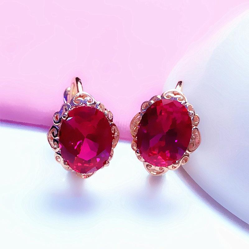 Изысканные Серьги-Яйца с Позолотой Розовым Золотом и Красным Камнем, Женские, Простые, Легкая Роскошь, Модные, С Характером, Корейская Версия Цветного Золота Ea