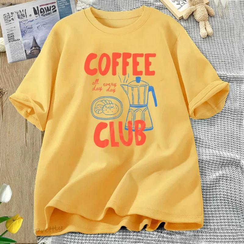 Coffee Club T Shirt Women Funny Coffee Lover Retro Tshirt Trendy Short Sleeve Tee Harajuku Graphci T Shirts Streetwear