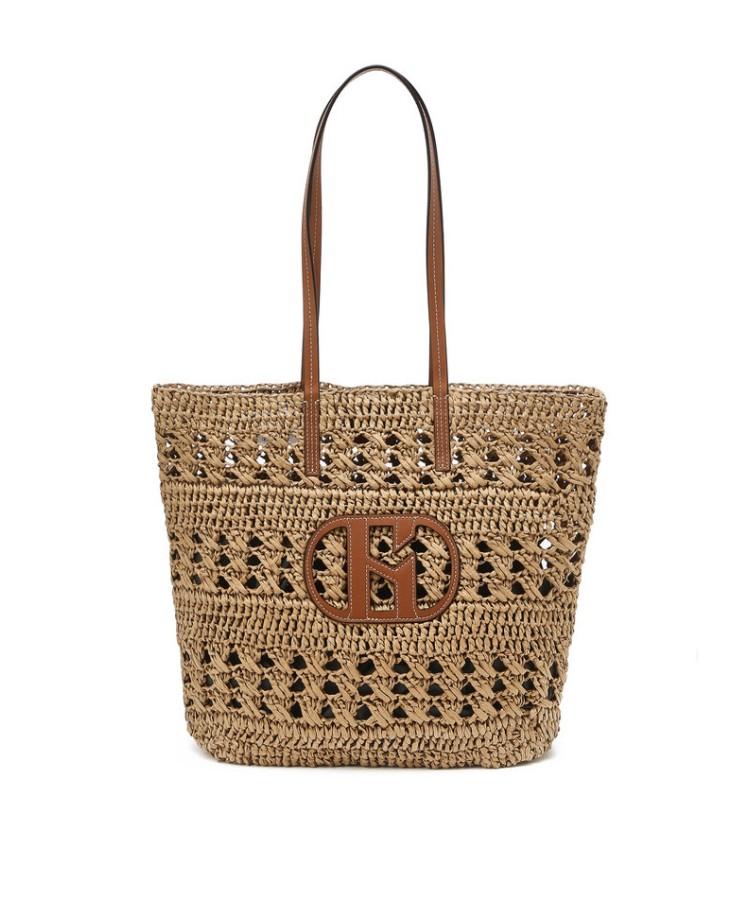 Hazzys Women Acc Handmade H Leather Patch Beige Rattan Shoulder Bag Hiba6E791I2