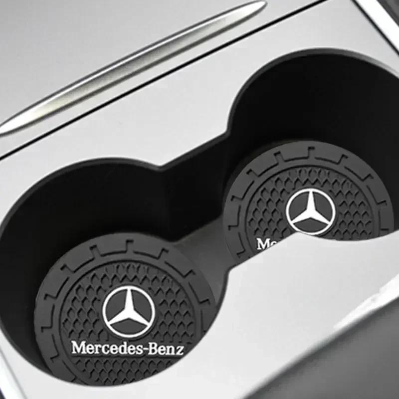 1/2pcs Car Coasters Water Cup Slots Non-Slip Mat for Mercedes Benz W203 W204 W205 W206 W212 W213 W222 W223 E300 C200 Accessories KR9