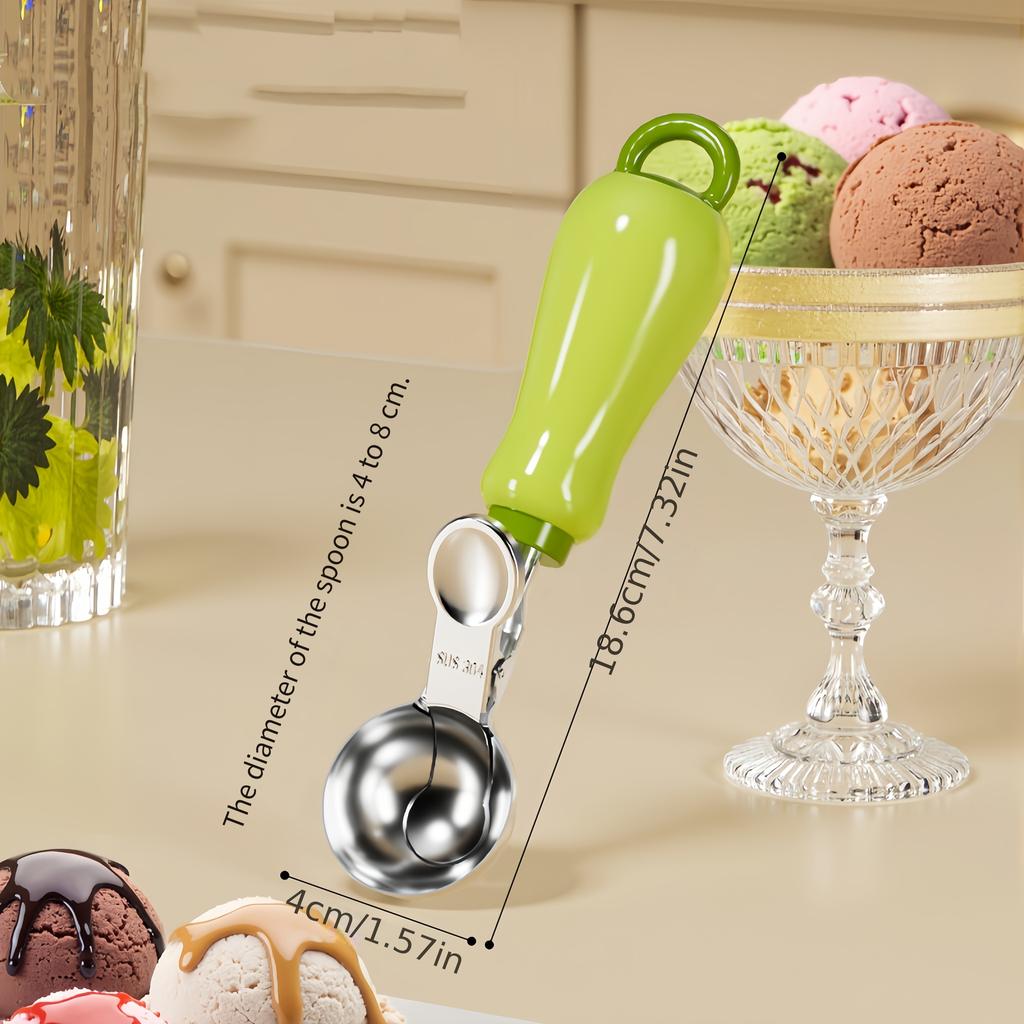 Ergonomic Ice Cream Scoop with Stainless Steel Spoon ,Green and White, Perfect for Scooping Soft Serve