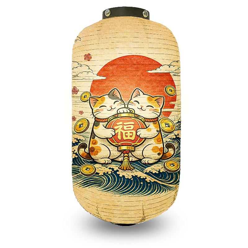 

Cloth Long Traditional Japanese Style Lantern Happy-neko Printed Hanging Lanterns Restaurant Bar Hotel Festival Decoration 20x35cm
