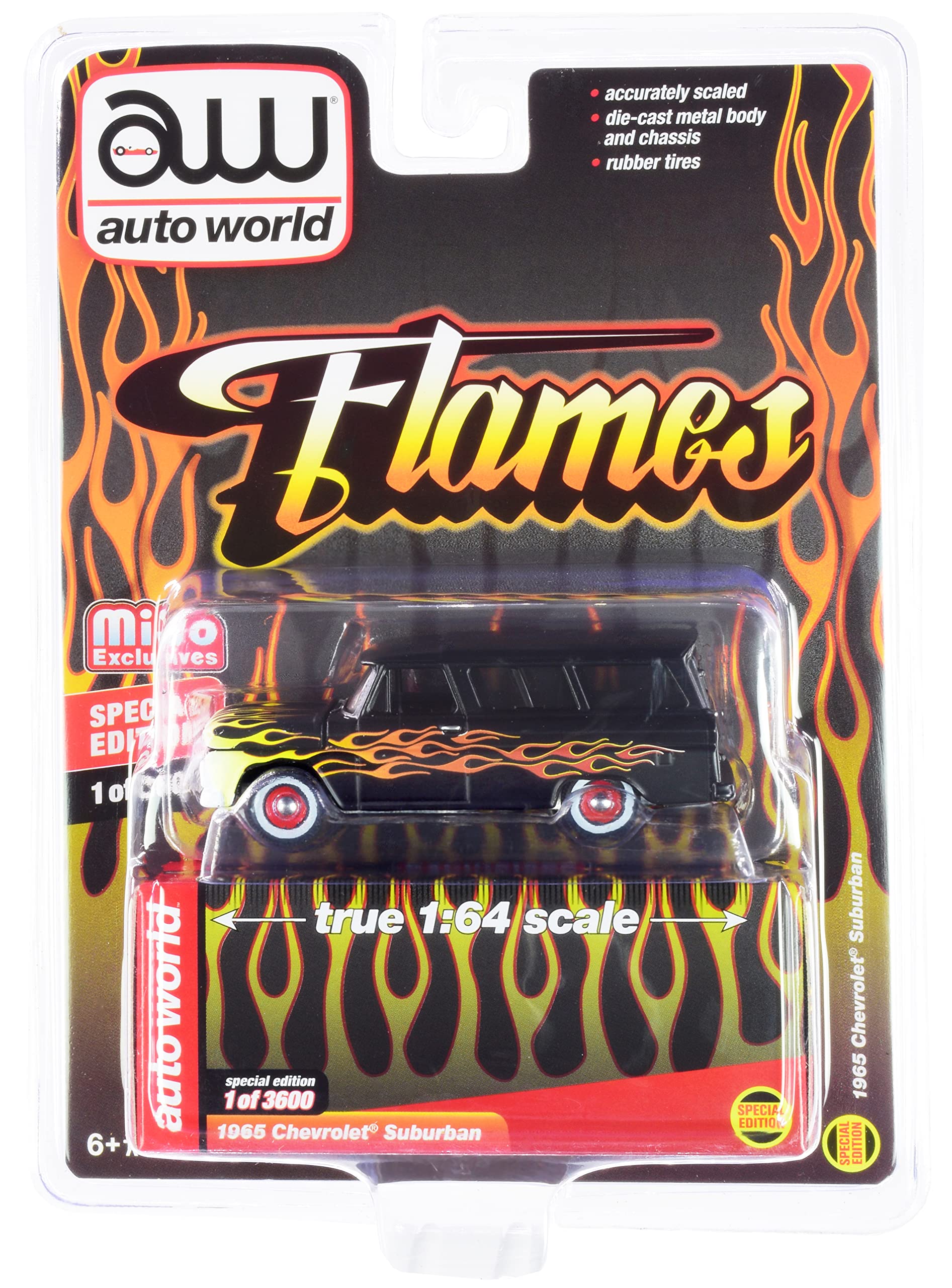 

Auto World Scale 1965 Chevrolet Suburban [Mijo Custom] 1/64 Black/Flame