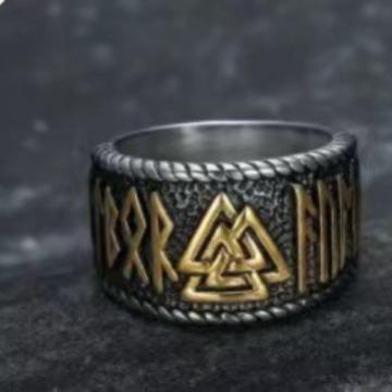 Odin Rune Viking Warrior Ring Norse Mythology Mens Ring Handmade Stainless Steel Jewelry
